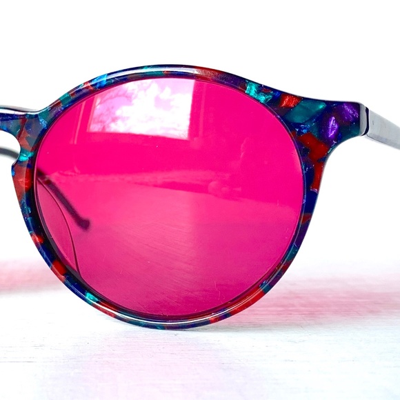 Anglo American Eyewear Jade Red Multi Mosaic Round Eyeglasses Mod 245 MMM 1990's - Picture 2 of 14